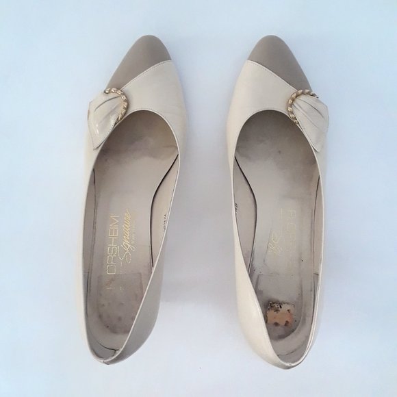 Vintage 60s/70s Ivory Fine Leather Short Heel Pumps Size 8.5 - Picture 6 of 16